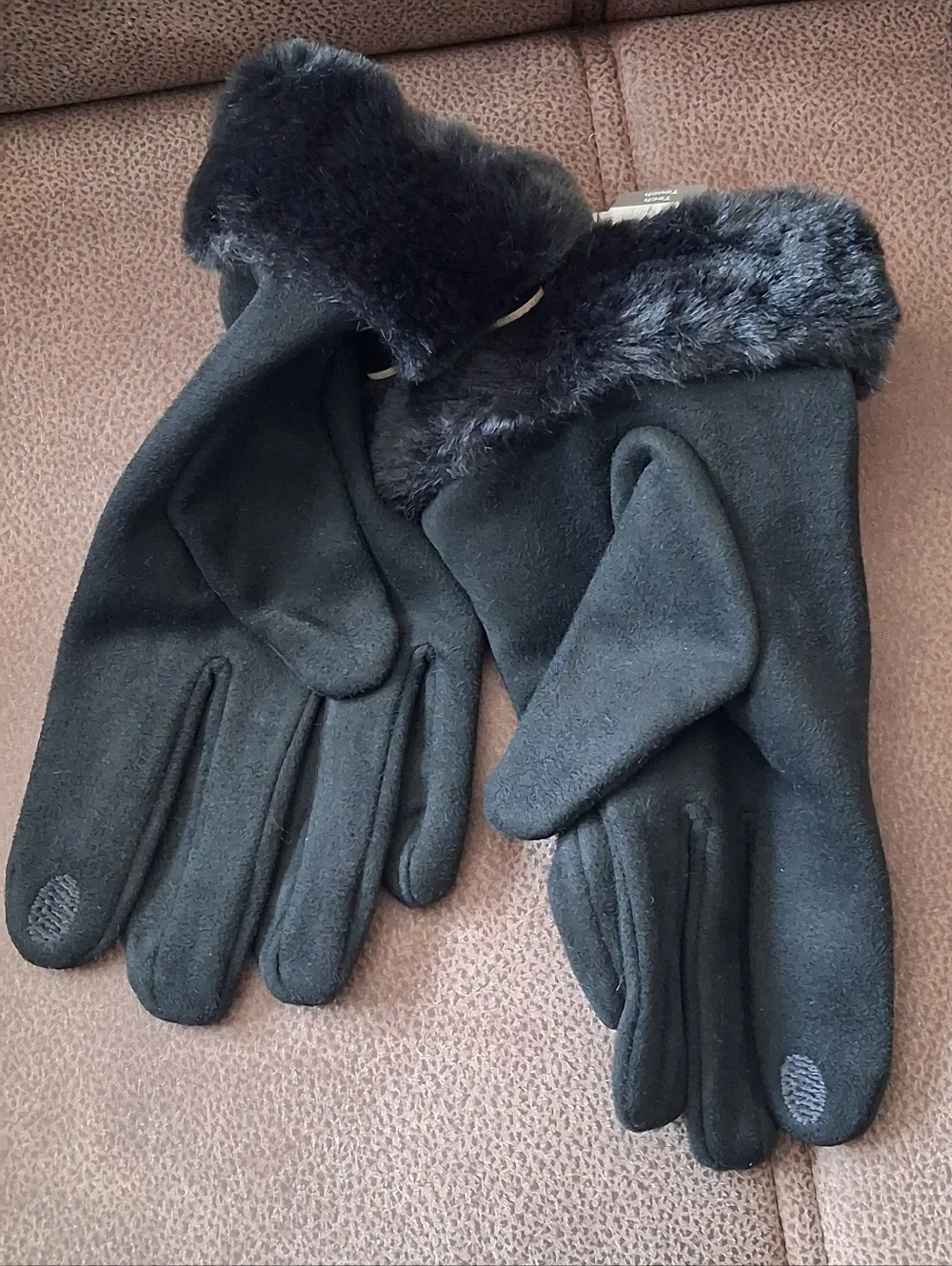 Time And Tru Black Faux Fur Trim Women’s Winter Gloves L-XL